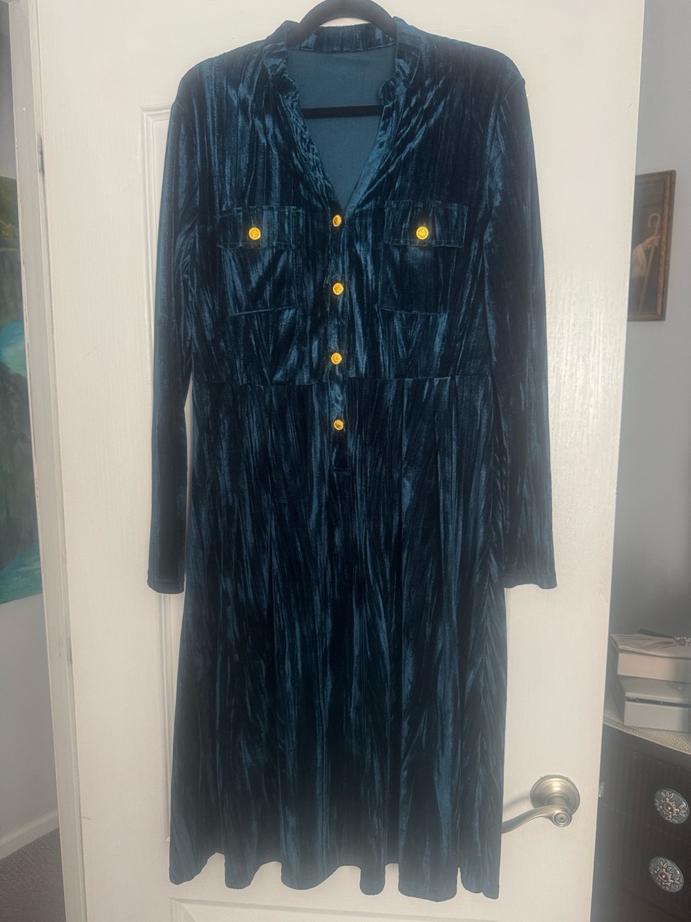 Plush Velvet Long Sleeve Dress in Deep Teal